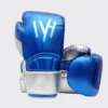MAYHM Champion Fight Gloves MAYHM premium blue and silver boxing gloves designed for boxing, kickboxing, Muay Thai, sparring, heavy bag training, and combat sports performance.